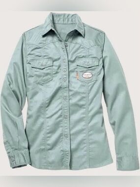 NWT Rasco FR Women's Fitted Long Sleeve Work Cool Girl Button Down Sage Sz 3XL